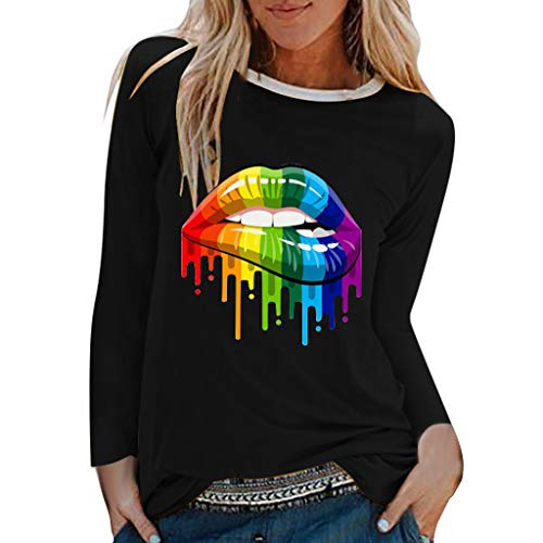 Camiseta de Mujer Manga Larga Casual Impresión Blusa y Camisa Cuello Redondo Basica Camiseta Suelto Otoño Tops Casual Fiesta T-Shirt Original vpass