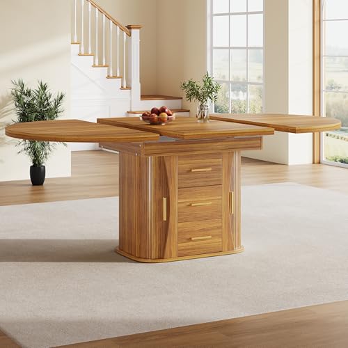VIVCA Mesa de comedor extensible, mesa de comedor, mesa de cocina, mesa de comedor redonda, extensible a ovalada, 118-158 cm, capacidad para hasta 6 personas, almacenamiento de tres capas, nogal.