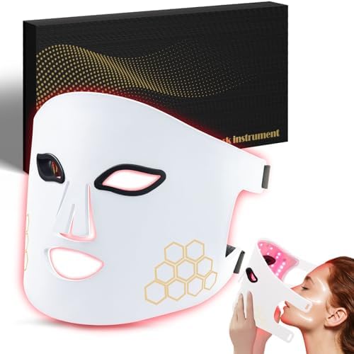YOEYOU LED Face Mask Light Therapy, Red Light Therapy for Face with 4 Long Light Waves 850nm Near Infrared, Portable Rechargeable Red Light Therapy Mask Skincare Device for Facial Rejuvenation, White