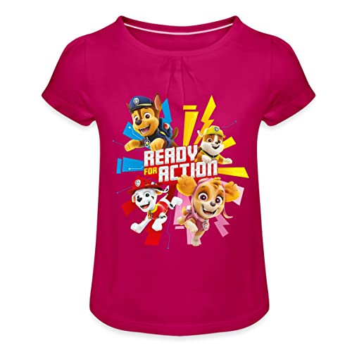 Spreadshirt® Paw Patrol La Pat' Patrouille Ready for Action T-Shirt À Fronces Fille, 6 Ans, Fuchsia