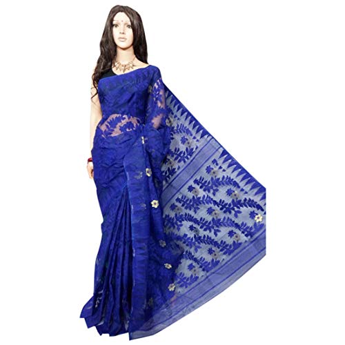 Ethnic Blue Handloom Dhakai Jamdani Sari Weaving Work Bengal Women Sari Indian Festive Saree 105 3