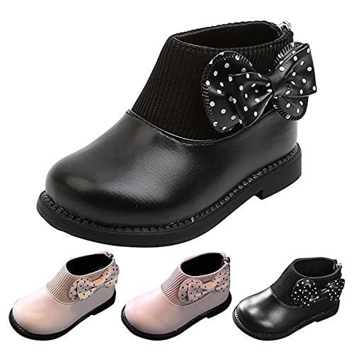Kids Snow Boots Size 1 Girls Boots Round Toe Flat Sole Thick Sole Non Slip Back Zipper Cute Polka Dots Bow3