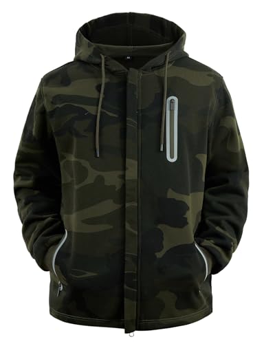 Wirltte Sweat à capuche zippé pour homme avec poches zippées, camouflage, M