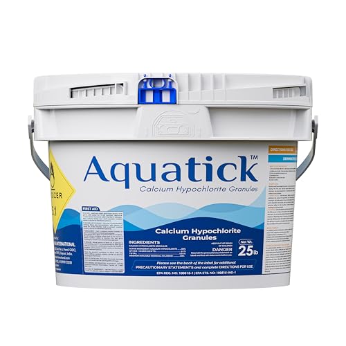 Aquatick 68% Cal Hypo Pool Shock – 25 lb Bucket – High Strength Calcium Hypochlorite Granules – Non-Stabilized Chlorine for Swimming Pools & Spas