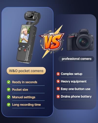 Image of W & O Vlogging Camera with 180 Rotating Lens, Pocket Body Camera with Audio & Video Recording, 7-Hour Battery, Handheld POV Cameras with 32GB Card, Easy One-Button Recording for Travel,Daily Life