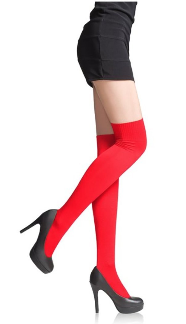 SENTELEGRI LADIES OVER THE KNEE SOCKS LADIES THIGH HIGH SOCKS 22 Colours (Red)