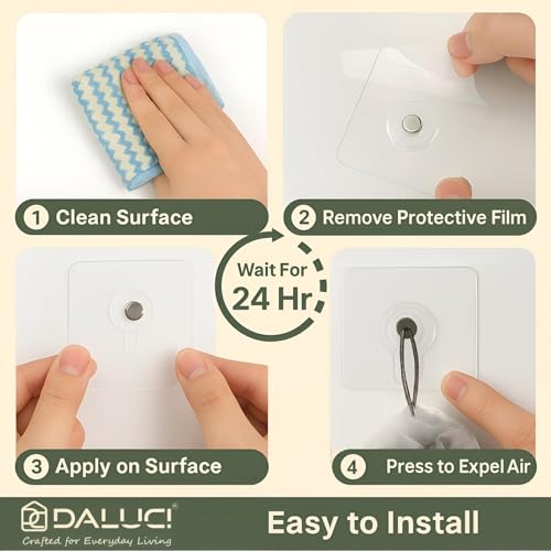 Image of DALUCI 50 Pcs Photo Frame Hooks for Wall Without Drilling | Self Adhesive Wall Hooks for Hanging | Nail Free Sticky Hooks for Photo Hanging & Wall Decor (Pack of 50)