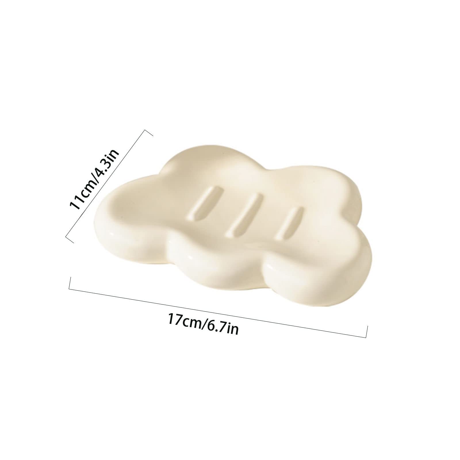 Jabonera, jabonera con forma de nube, jabonera de cerámica for jabón en barra, jabonera de porcelana, beige, 17 x 11 cm(Beige)