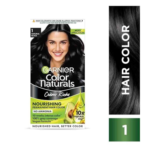 Garnier, Hair Colouring Creme, Long-lasting Colour, Smoothness & Shine, Color Naturals, Shade: 1 Natural Black, 70ml + 60g (PACK OF 2) 260g - Image 2