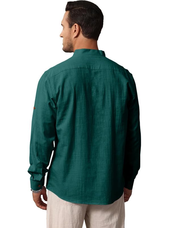 Image of Macsivo Men's Cotton Blend Solid Short Kurta with Regular Lenth Mandarin Collar Short Button Placket Rolled up and Full Sleeves Kurta for Men