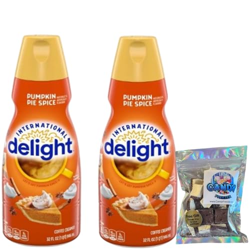 Candy Freezer International-Delight Liquid Coffee Creamer.- Two (2) 32 fl oz Bottles of Creamy Smooth Delightful Coffee Creamer and 1 oz Freeze Dried Ice Cream Bites (Pumpkin' Pie Spice)