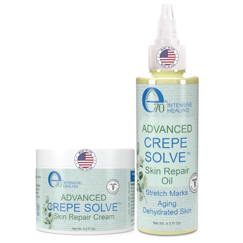 e70 Crepe Cream & Firming Oil Crepe Skin Set, Women & Men - with Natural Oils, Licorice Root & Chamomile Extract - Crepey Skin Tightening Cream & Oil for Body, Made in USA