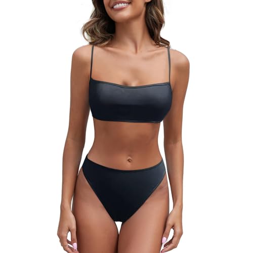 Bikinis Disimular Barriga Bikini Palabra De Honor Bronceado A Través De Trajes Baño para Mujeres Bañador Mujer Palabra Honor Bikini Mujer 2025 (Black L)