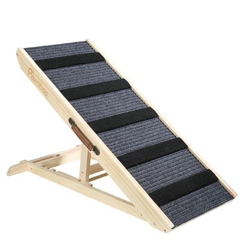Pawaboo Hunderampe, Tragbare Haustiertreppe aus Holz, 4 Verstellbare Höhen 11.6' - 22.4', Haustierrampe für Kleine Mittelgroße Hunde mit Anti-rutsch bis 143lbs, Hundeeinstiegshilfe Auto Bett Sofa