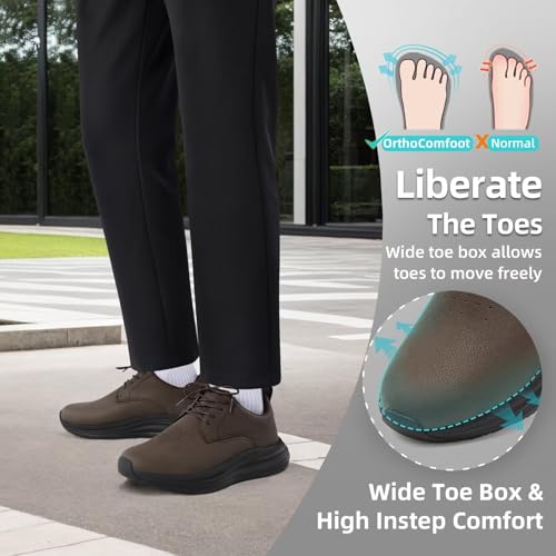 Men's Orthopedic Wide Toe Box Leather Dress Walking Shoes: Recovery Arch Support Metatarsal Plantar Fasciitis Heel Spurs Casual Sneakers, Classic Hammer Toes Formal Oxfords Brown Size 10 5