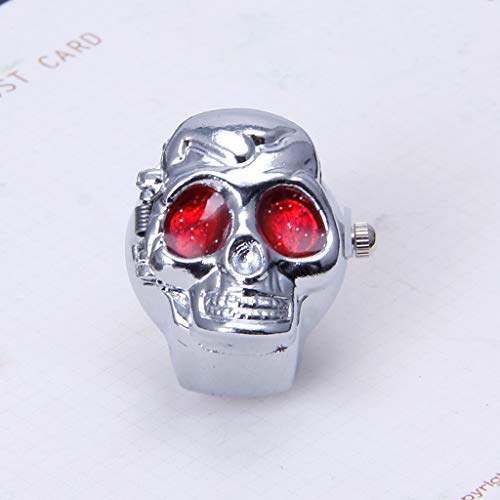 CADANIA Ring, Vintage Cooles Design Schädelgehäuse Flip Quarz Elastischer Fingerring Uhr Unsex-Red-C