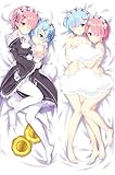 Rem and Ram Body Pillow Re Zero Anime Body Pillow Girl Naked Nude Body Pillow Sexy Dakimakura(150,Peach Skin)