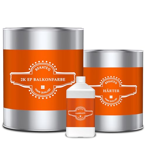 BEKATEQ 2K Epoxidharz in Betongrau 1kg für Balkon & Terrasse I Bodenfarbe UV-optimiert, Selbstentlüftend, Geruchsarm - Bodenbeschichtung zur Balkon-Abdichtung, Balkonfarbe wasserdicht BK-300EP