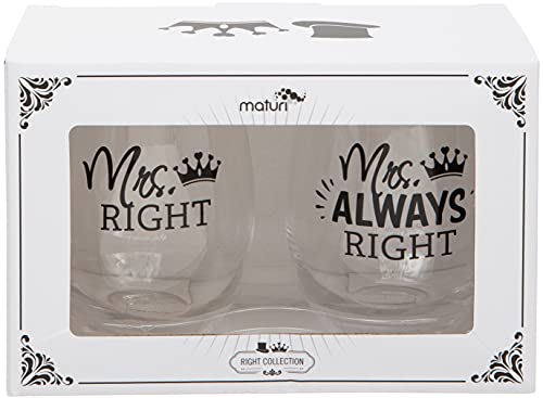 Weingläser, Mrs Right Mrs Always Right, ohne Stiel, 2 Stück Cover