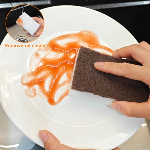 Image of 30 Pcs Individually Wrapped Sponges for Airbnb Apartment Brown | Uncompressed Non Scratch Scrouing Sponges for Household Cleaning Dishes Kitchen Car Bike