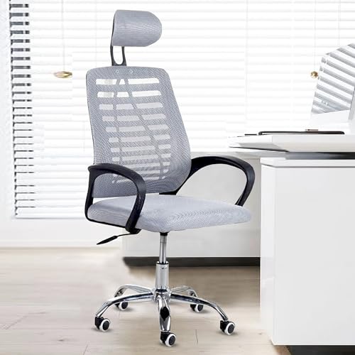 Image of Casa Copenhagen,Mesh Office Desk Chair,Rocking Chairs Ergonomic Computer Chair Adjustable High with Headrest and Comfortable Armrest Swivel Chair -Dark Grey Oak & Black Handle