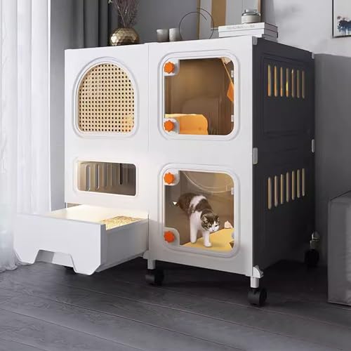 Cage pour chat anti-odeur avec bac à litière et ventilation facile à nettoyer
