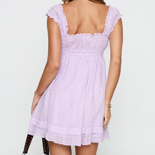 Image of Women's Y2K Babydoll Mini Dress Fairy Vintage Sleeveless Square Neck Sweet Short Party Princess Summer Sundress
