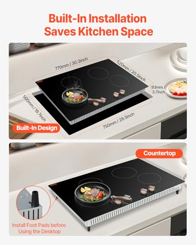 Image of VEVOR Induction Cooktop, 4 Burner 6600W Electric Countertop Burner, Knob Control Built-in Stove, Induction Cooktop with 12 Temperature Settings, Glass Surface, Auto Shut-Off