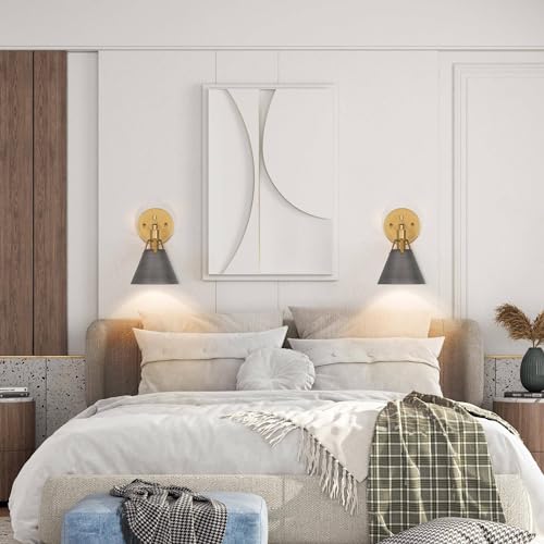 Image of Gold Wall Sconce 2 Pack, Modern Antique Wall Mounted Light Fixture for Bedroom, Bathroom, Living Room, and Hallway, Vintage Brass and Brushed Grey Finish
