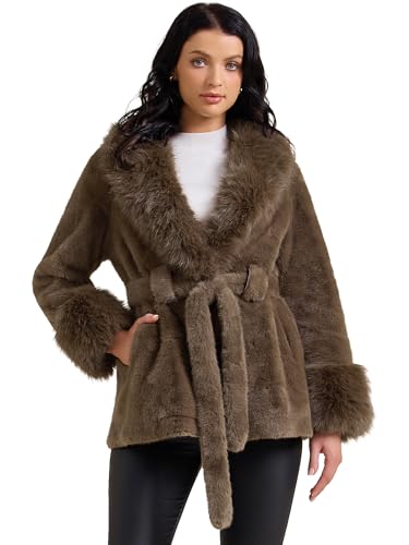 Allegra K Women's Faux Fur Winter Coats Long Sleeve Lapel Shaggy Jacket Warm Coat with Pockets 2025