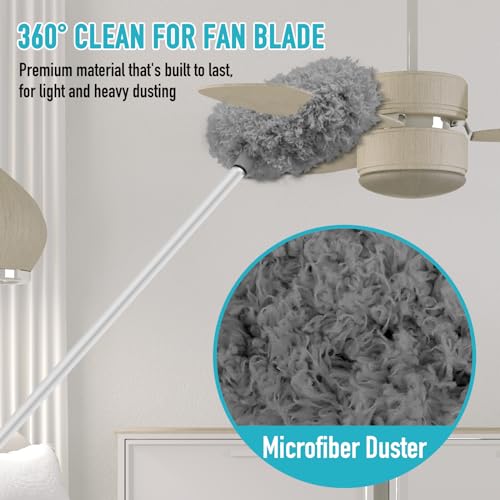 Image of Ceiling Fan Cleaner Duster High Ceiling Extended Fan Blade Cleaner Reusable Microfiber Ceiling Fan Blade Cleaner Removable Duster Adjusts 13 to 55 Inch for Cleaning Walls Cobweb Door Window Top (Gray)