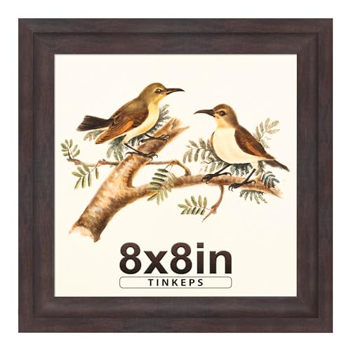 Image of 8x8 Picture Frame Walnut Brown with Black BackBoard, 1.37 Inch Curved Extra Wide Edges MDF Material, Rustic Style Picture Frame 8x8 inches for Wall Decor