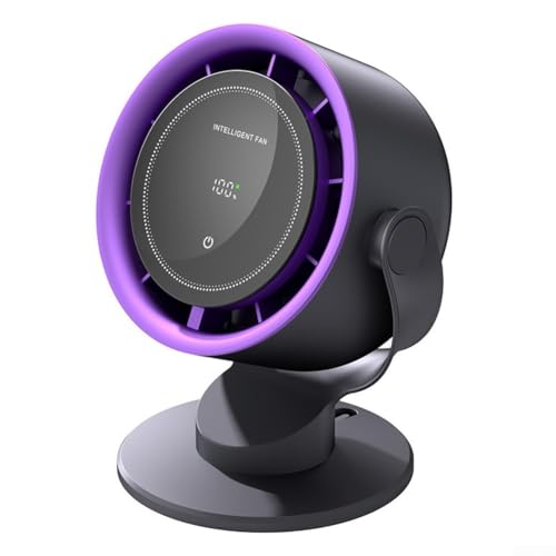Ventilador recargable portátil diseñado para espacios pequeños, ofrece un rango impresionante de 100 ajustes de velocidad (negro y gris)