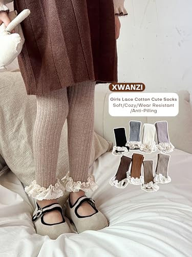 Girls Leggings Plain Ruffed Lace Crew Pants Cuffs Ribbed Lines Design Knit Cotton Casual Tights for Girls 1 Pair4