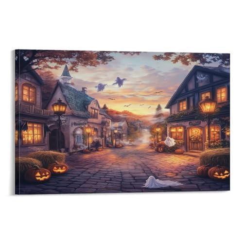 Tableau Halloween 30x45cm d'une affiche de village déco murale