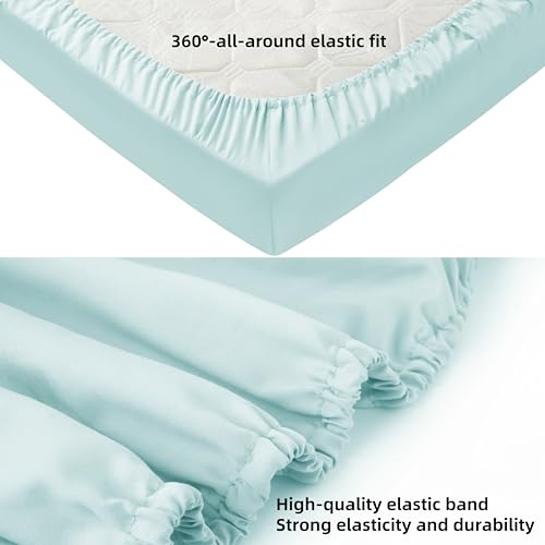 Image of HBHLFZ Crib Sheets for Boys, Girls, 28x52 Inch Fitted Crib Sheet - 8 Inch Deep Pocketed Fixed Sheet - Soft and Comfortable Microfibre - Fits Standard cot and Toddler mattresses, Light Blue
