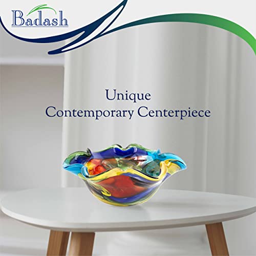 Badash Stormy Rainbow Art Glass - Murano-Style Art Glass Bowl Centerpiece - 8" Mouth-Blown Glass Bowl - Decor Bowl Centerpiece Home Decor Accent #TOP5