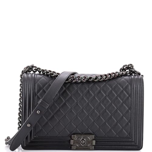 Pre-Loved So Black Boy Flap Bag Quilted Lambskin New Medium, Black