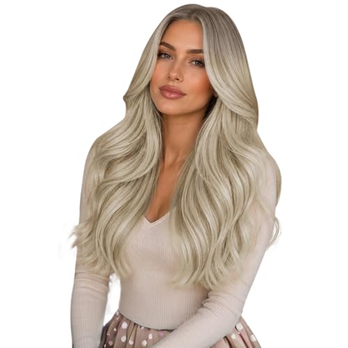 Image of Full Shine Invisible Injected Tape in Hair Extensions Human Hair, Beige Blonde to Ash Blonde Balayage, 24 Inch 50g 20pcs, Invisible Lightweight Hair Extensions for Extra Long Hair