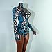 Fashion Goldenblue Glitter Printed Bodysuit Pole Dance Leotard Sexy Party Nightclub Bar Celebrate Drag Queen Outfit (blue, One Size)