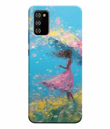 Image of Printed Hard Back Case Cover & Compatible for Samsung Galaxy M02S / Samsung Galaxy F02S | Painting Girl with Umbrella (Multicolor) - D1194