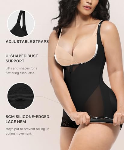SHAPELLX Shapewear for Women Fajas Colombianas Tummy Control Body Shaper Open Bust Bodysuit with Hook Zipper Closure4