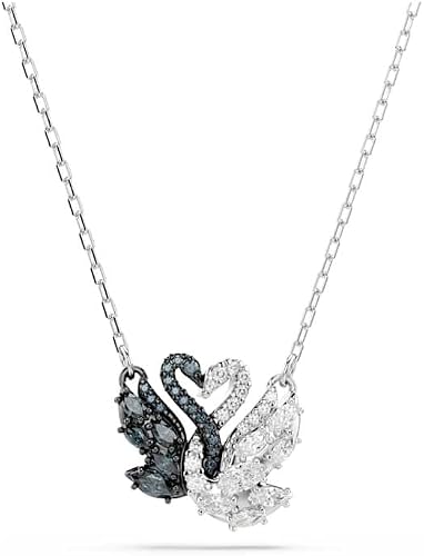 Swarovski Swan Pendant Necklace, Black and Clear Mixed-Cu…