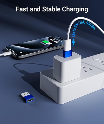 Image of Syntech USB C Female to USB A Male Adapter 3 Pack, Type C Charger Cable Power Adapter Compatible with iPad Air 7, iPhone 17 /16 /15 /14 /13 Pro Max, Apple Watch Series 10 /9 /8, Samsung Galaxy S20 etc, Blue