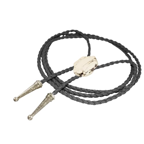 Image of Daisy Del Sol Bolo Tie Turquoise Stone Braided Vegan Faux Leather Silver Tips Handmade Necklace Adjustable Boho Western Jewelry