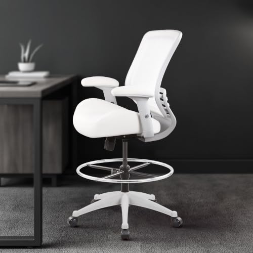 Image of BOLISS 400lbs Mesh Ergonomic Office Drafting Chair Big Adjustable Foot Ring Height Adjustable Armrest (Wht)