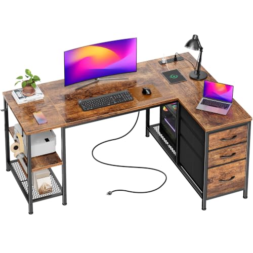 PRAISUN 47.2'' L Shaped Office Desk with Power Outlets and 3 Drawers - image 1