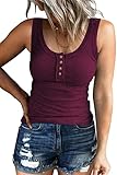 Kissfix Womens Burgundy Tops Casual Valentines Ribbed Sleeveless Basic Cami Top Fitted Henley Shirts