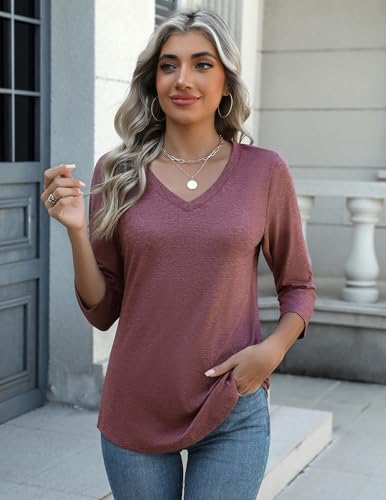 Zeagoo Women's T Shirts 3 Pack 3/4 Sleeve V Neck Basics Tees Casual Loose Fit Soft Fall Tops Outfits 2025 S-XXXL4