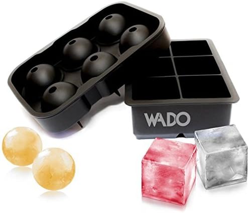 Wado Combo Large Square & Round Ice Cube Mold Silicone Tray Jumbo Giant Square and Sphere for Ice Ball 100% Food Grade Silicone and BPA Free(Set of 2)